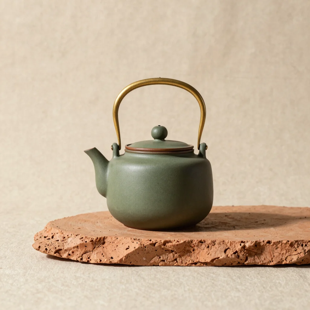 Matte Olive Ceramic Teapot