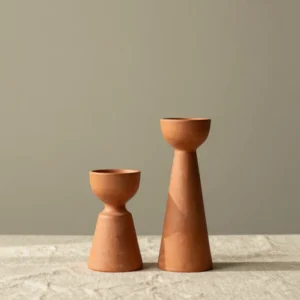 Terracotta Taper Candle Holder Pair