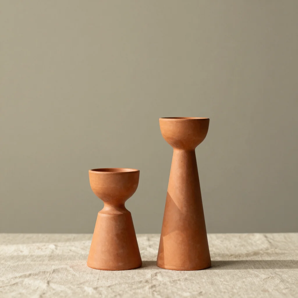 Terracotta Taper Candle Holder Pair